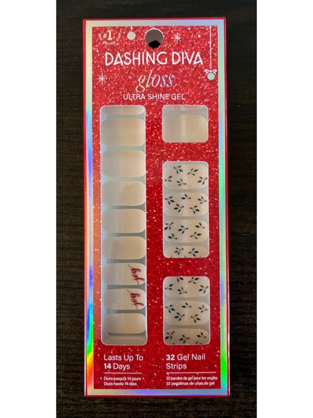 NIP Dashing Diva Gloss Press-On Nails Ultra Shine Gel Joy To The Girl Christmas